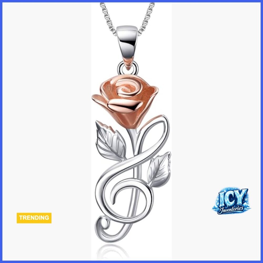 Sterling Silver Rose Flower Necklace with Simulated Pearl Heart Pendant